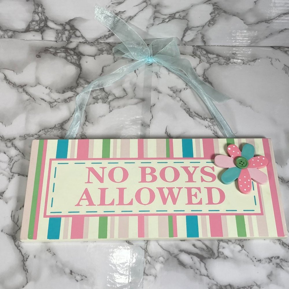 Unbranded No Boys Allowed Sign Wall Decor Hanging Plaque Pink Stripe Girl Room
